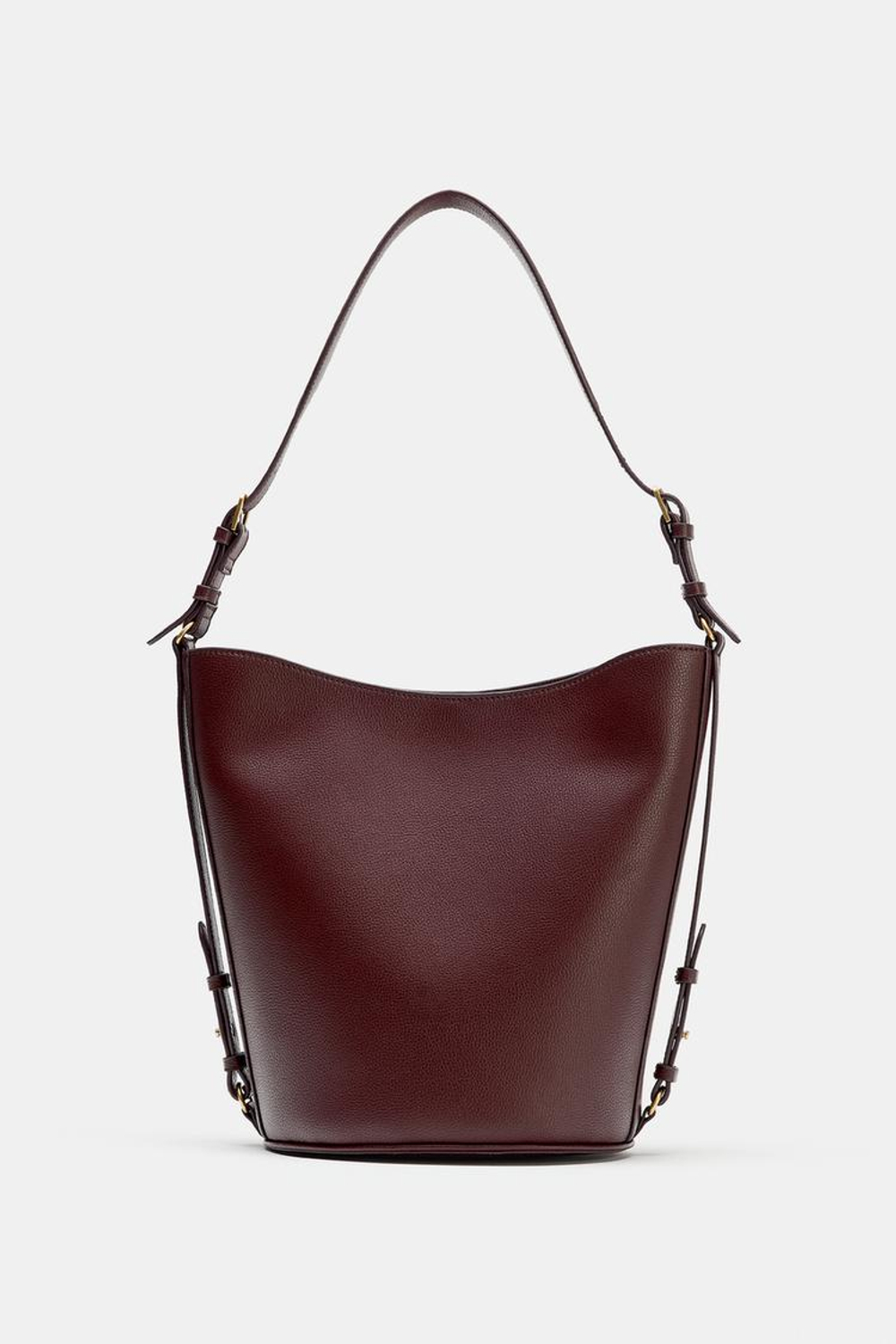 ZARA СУМКА-МЕШОК С ПРЯЖКАМИ, БОРДОВО-КРАСНЫЙ