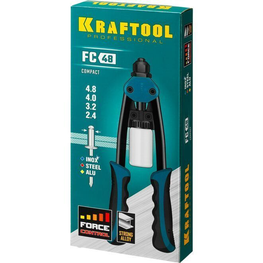 Заклёпочник двуручный компактный, KRAFTOOL MaxKraft-48 заклепки 2.4-4.8 мм из алюминия, стали, нерж. стали