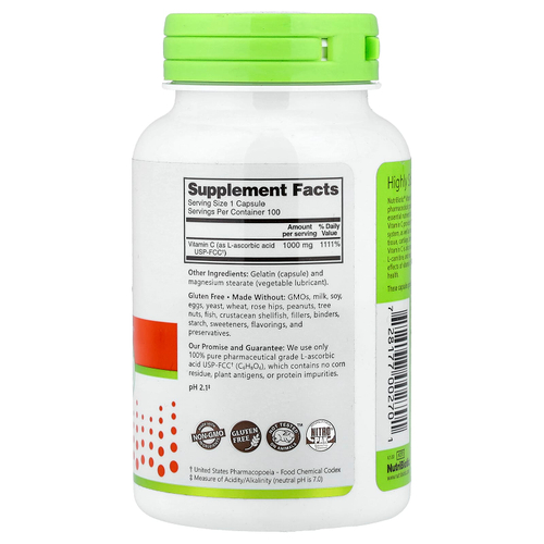 NutriBiotic, Immunity, витамин C, 1000 мг, 100 капсул без глютена