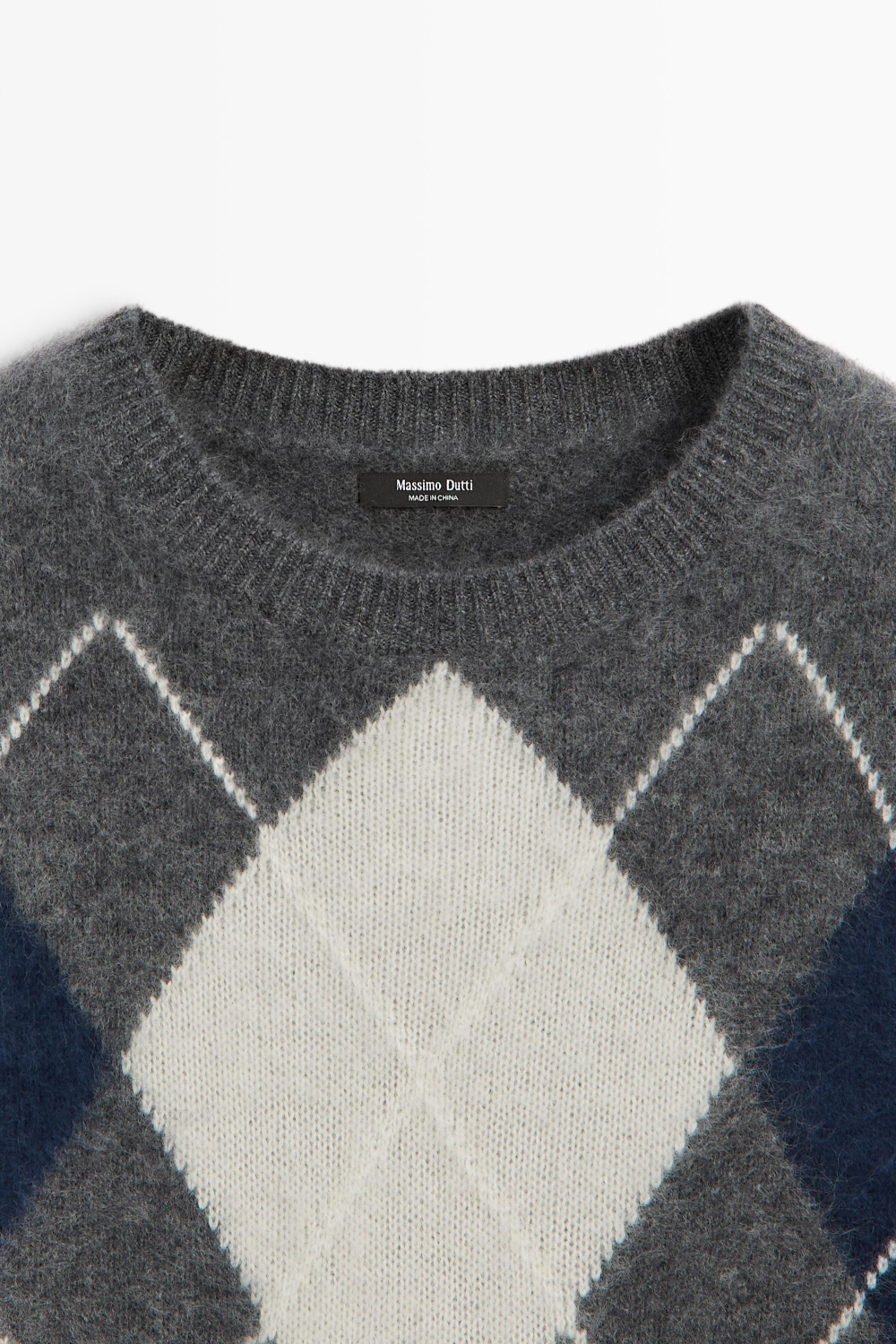 Massimo Dutti Свитер с ромбами из шерстяной смеси, серый