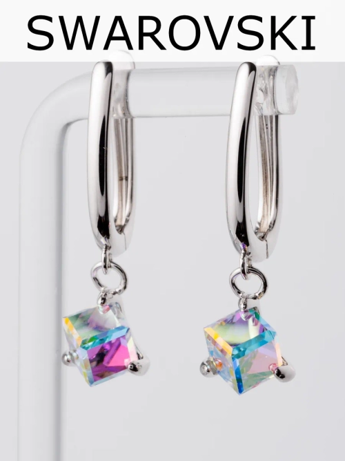 Серьги-подвески Миражи с кристаллом-хамелеоном Swarovski