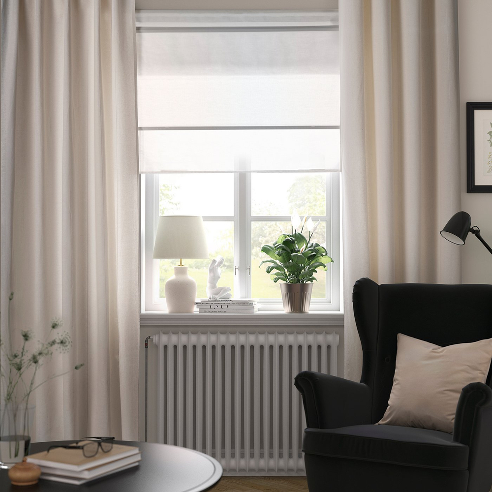 IKEA LENDA  (ИКЕА ЛЕНДА)  -  Штора с подхватом, 2 шт. - кремовый/на люверсах 140х250 см