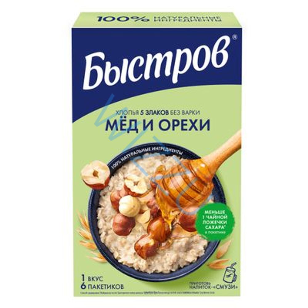 Быстров хлопья 5 злак. без варки мед и орехи 240г