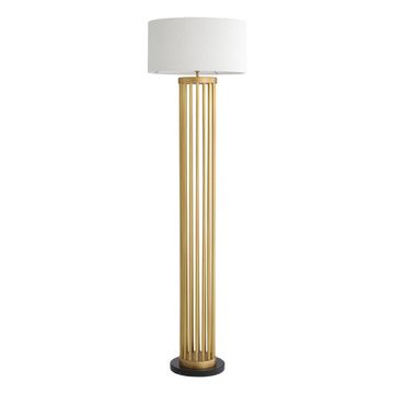 Eichholtz Floor Lamp Condo, Antique Brass Finish / Black Marble Base (bouclé shade)