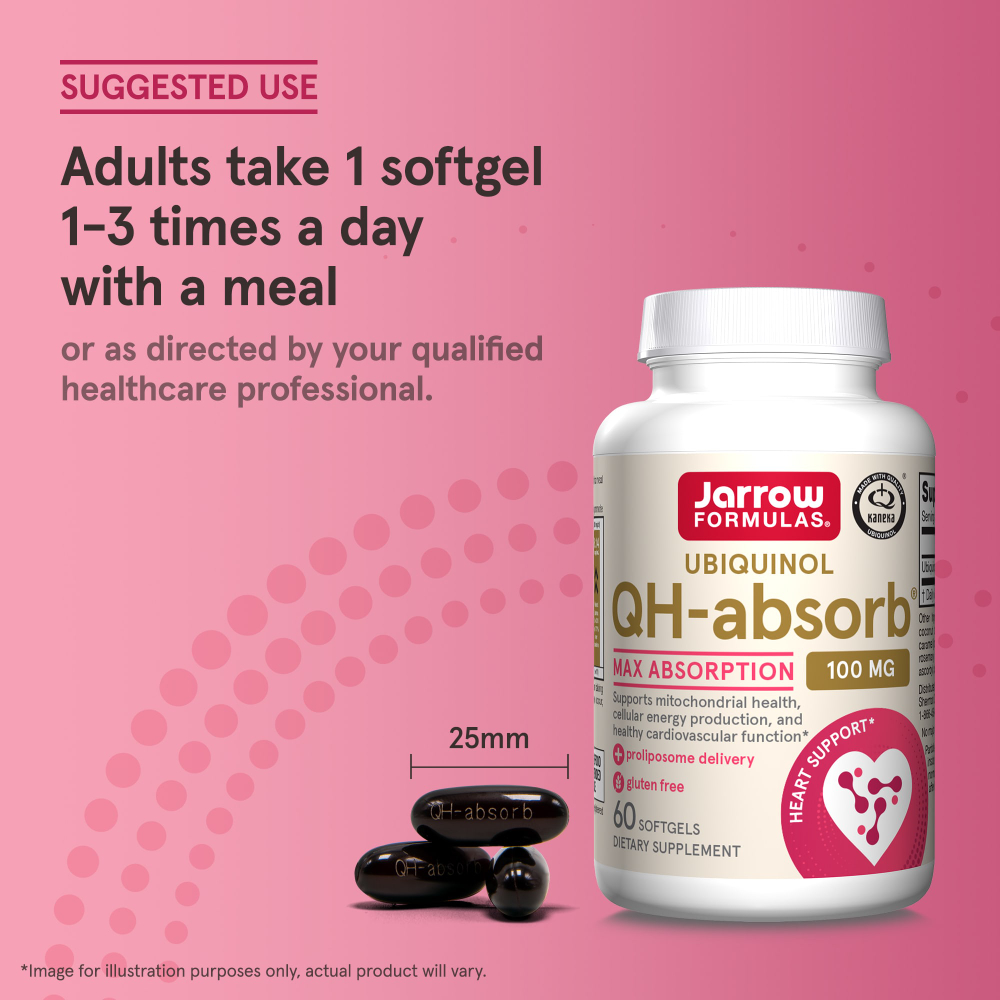 Jarrow Formulas, QH-Absorb, убихинол, максимальное усвоение, 100 мг, 60 капсул