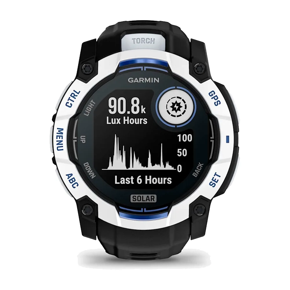 Умные часы Garmin Instinct 3, 50mm, Solar Whitestone with Black/Bolt Blue Band  (010-02935-03)