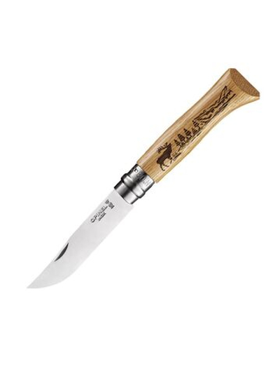 Нож Opinel №8, нержавеющая сталь, рукоять дуб, гравировка олень