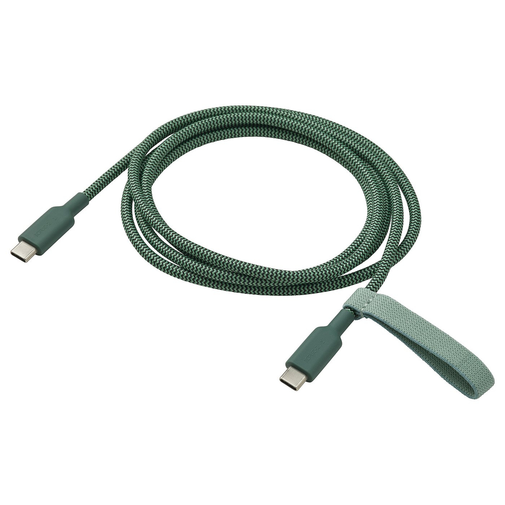 IKEA LILLHULT  (ИКЕА ЛИЛЛХУЛТ)  -  USB-C на USB-C - тёмно-зелёный 60 Вт/1.5 м
