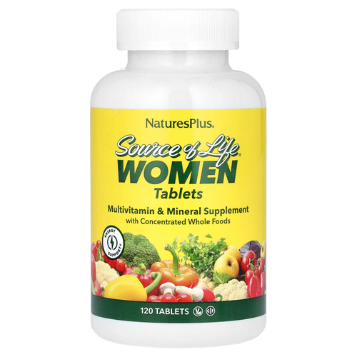 NaturesPlus, Source of Life®, мультивитаминная и минеральная добавка для женщин с концентрированными цельными продуктами, 120 таблеток