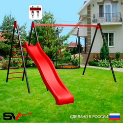 Уличные качели Sv Sport с горкой УК183В1 (3.7м/Гнездо 80см/Подвесы на втулке 1к)