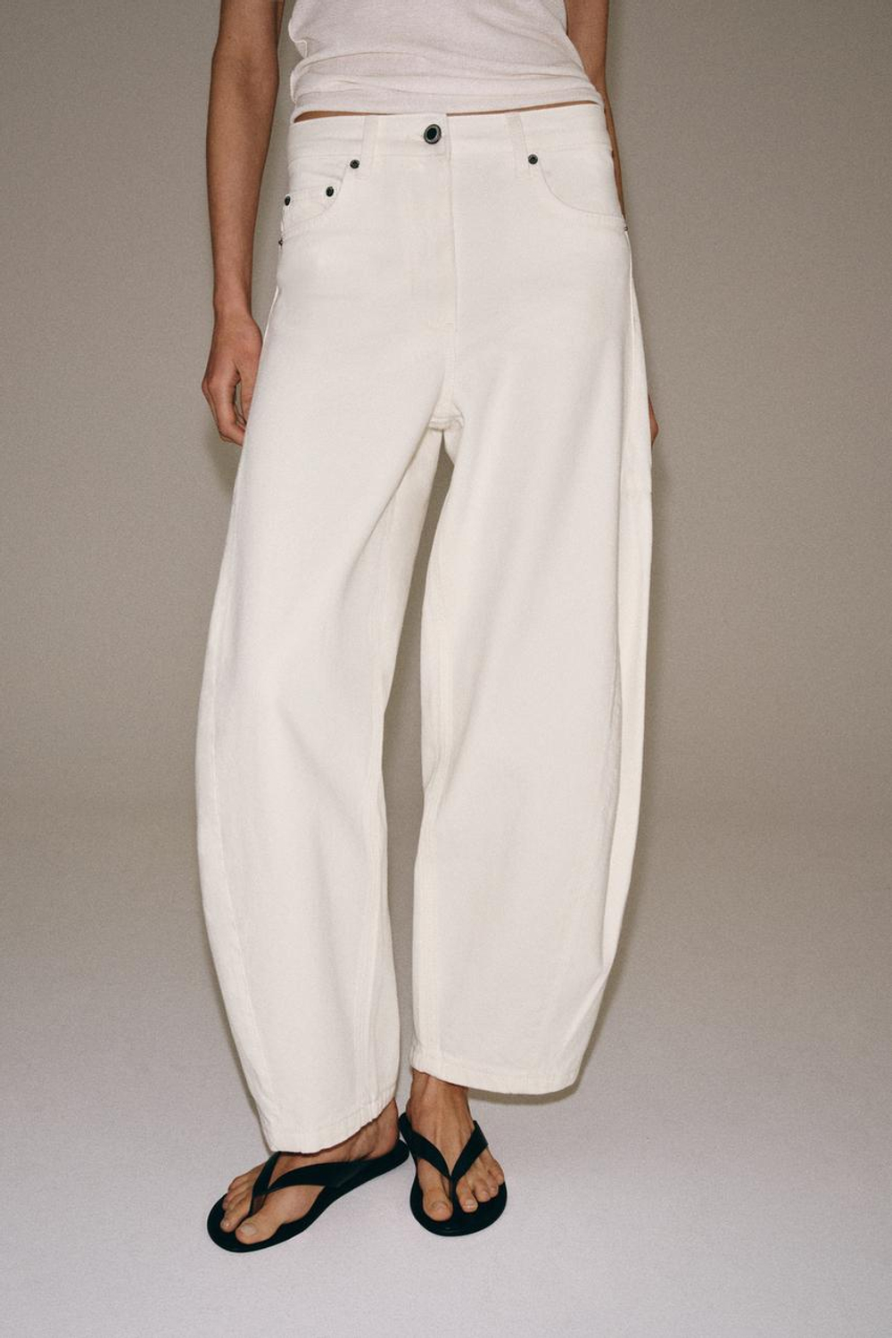 ZARA ДЖИНСЫ BALLOON СО СРЕДНЕЙ ПОСАДКОЙ — ZW COLLECTION, ЖЕЛТОВАТО-БЕЛЫЙ
