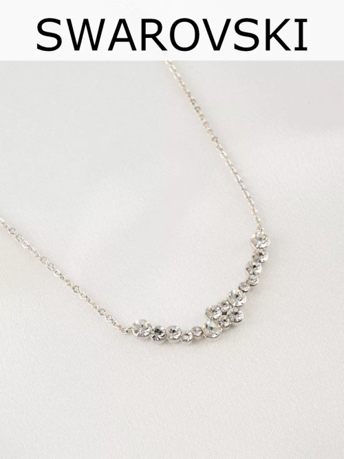 Тонкое колье Млечный путь с белыми кристаллами Swarovski в родии