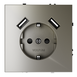 Розетка встраиваемая VOLTUM S70 с заземлением и защитными шторками, 16А, с USB, A+A, (шелк)