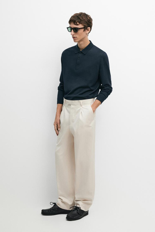 Massimo Dutti Брюки из 100% хлопка с защипами, бежевый