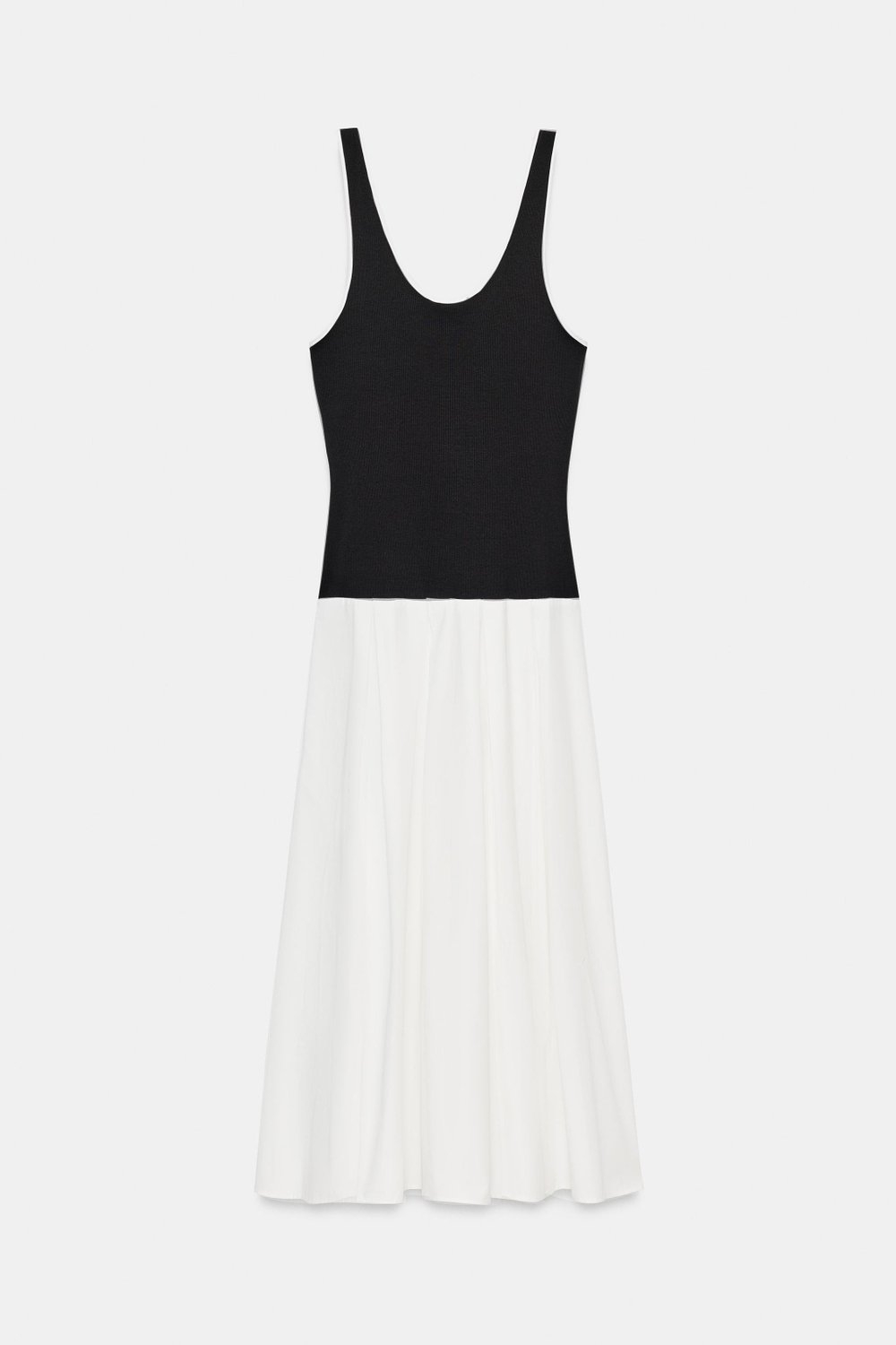 ZARA ПЛАТЬЕ МИДИ ИЗ КОМБИНИРОВАННОГО ПОПЛИНА, ЧЕРНЫЙ/БЕЛЫЙ