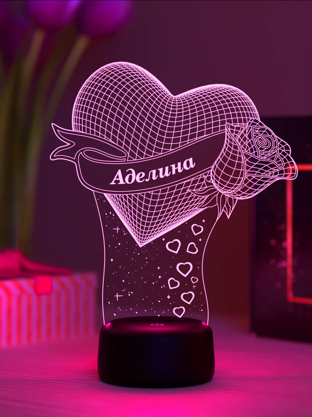 Ночник "Сердце с именем Аделина" - любимой девушке