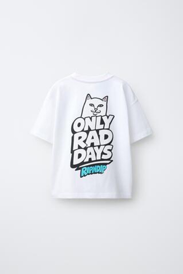 ZARA ФУТБОЛКА С ОБЪЕМНЫМ ЛОГОТИПОМ RIPNDIP ©, БЕЛЫЙ