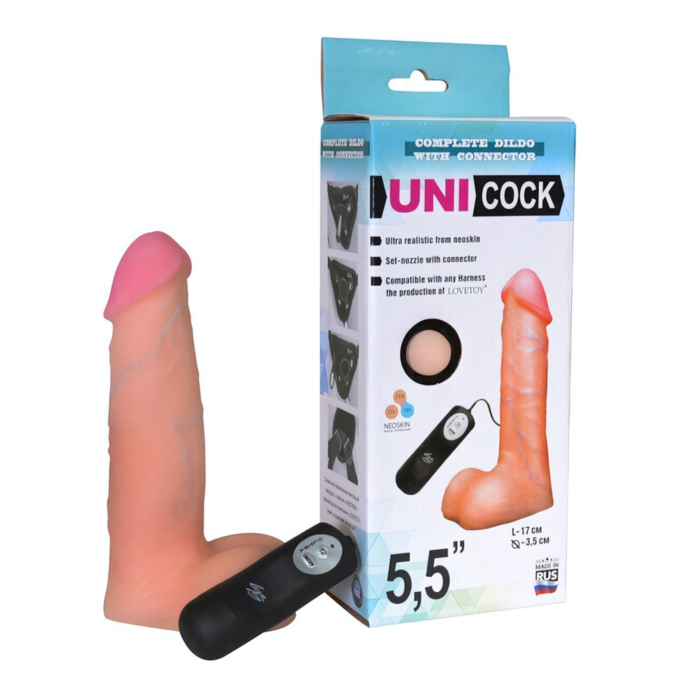 Вибратор с креплением для страпон-трусиков Unicock 5.5''12 режимов, вторая кожа (18 см , телесный) (Цвет: телесный)