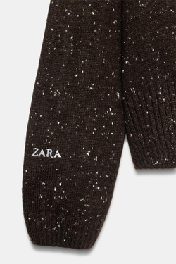 ZARA СВИТЕР С ВЫШИВКОЙ, КОРИЧНЕВЫЙ/ЭКРЮ