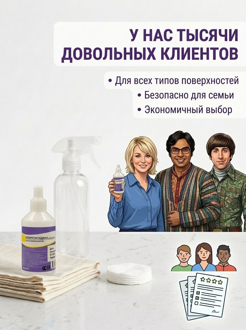 10шт. Хлоргексидин раствор 0,05% P, средство для очищения косметических принадлежностей