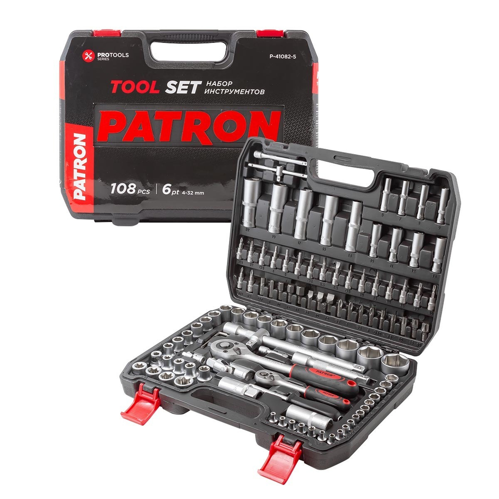 Набор инструментов 108пр.1/4'',1/2''(6гр.)(4-32мм) PATRON P-41082-5