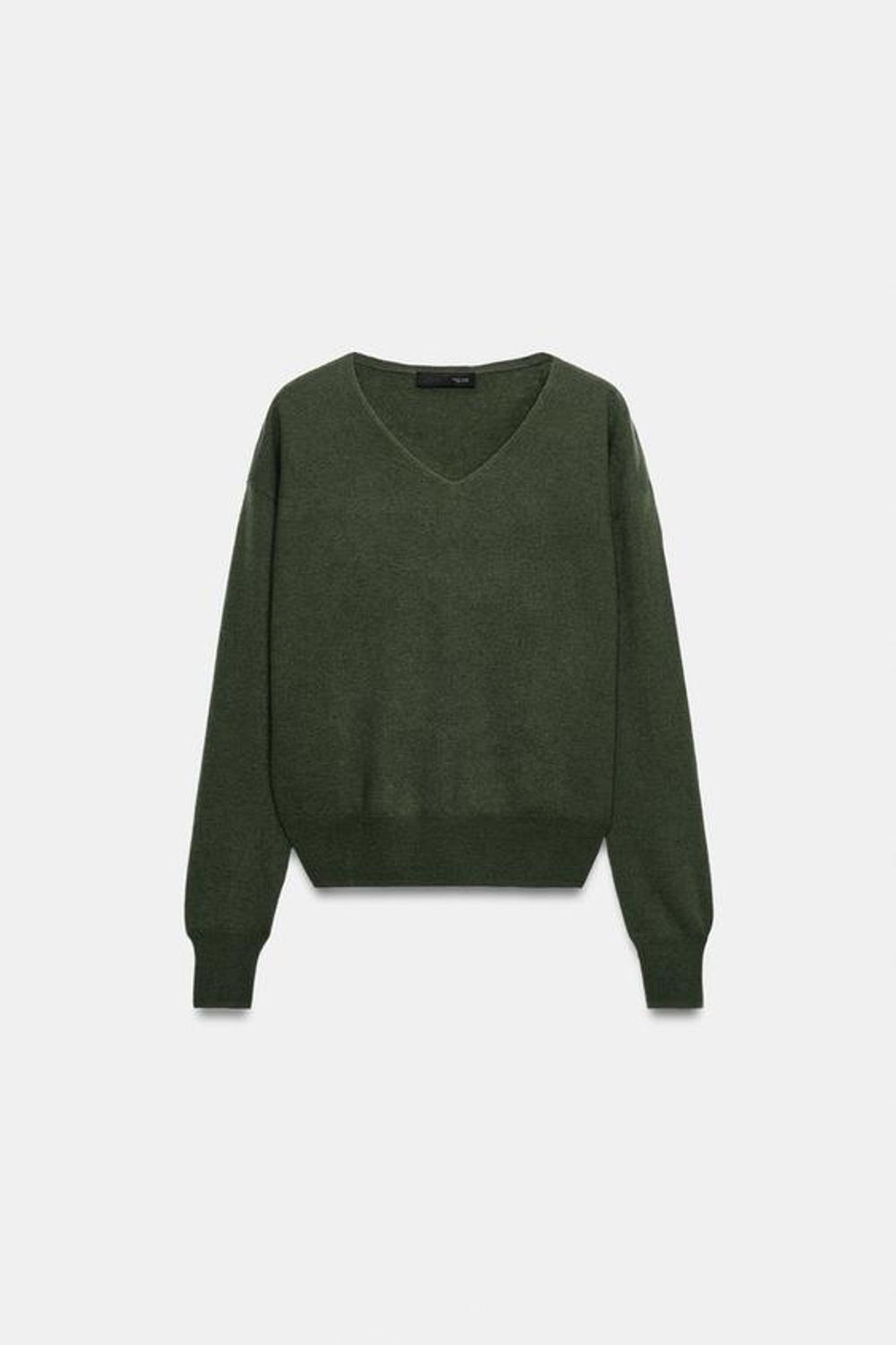 ZARA СВИТЕР ИЗ МЯГКОЙ 100% ШЕРСТИ С V-ОБРАЗНЫМ ВЫРЕЗОМ, ЗЕЛЕНОВАТЫЙ