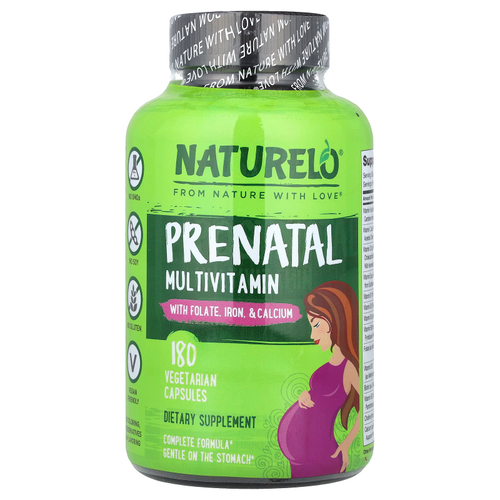 NATURELO, мультивитамины для беременных с фолатом, железом и кальцием, 180 вегетарианских капсул