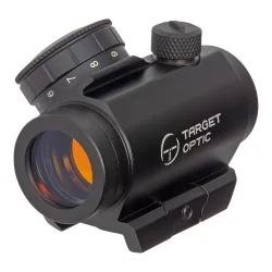 Коллиматор Target Optic 1x20, Weaver, красная марка, точка 2 MOA, проставка - вид слева на низком креплении