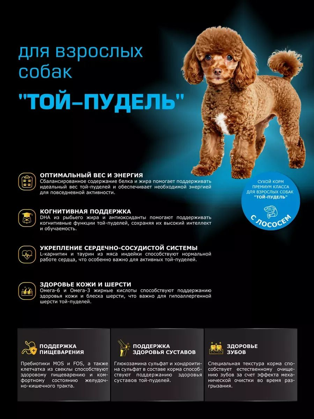 Корм сухой для взрослых собак породы Той-пудель, с лососем, 2,5 кг, QUATTRO