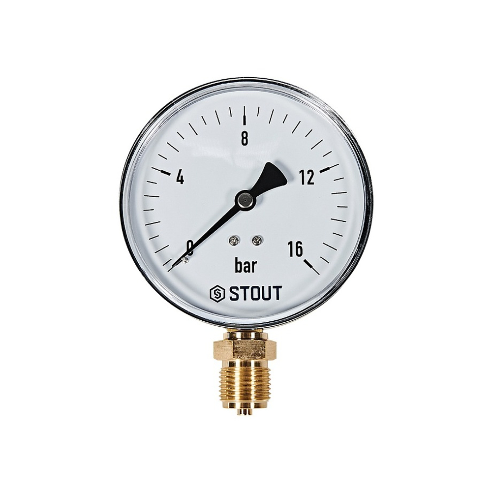 Манометр радиальный STOUT - 1/2" (D100 мм, шкала 0-16 бар)
