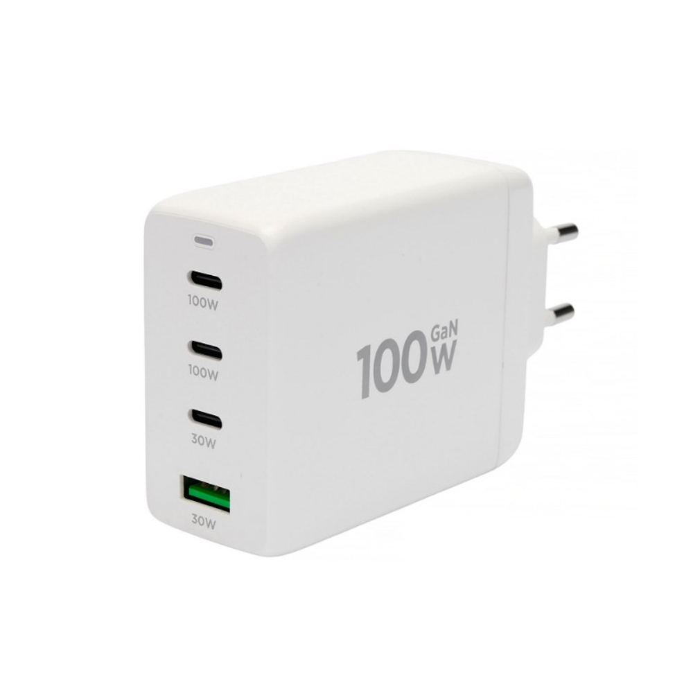 Сетевое зарядное устройство Cablexpert 100Вт GaN, 5A, QC5.0/PD, 3xType-C, 1xUSB, white