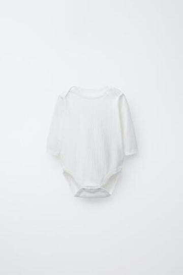 ZARA НАБОР ИЗ ТРЕХ БОДИ С ДЛИННЫМИ РУКАВАМИ, ЖЕЛТОВАТО-БЕЛЫЙ