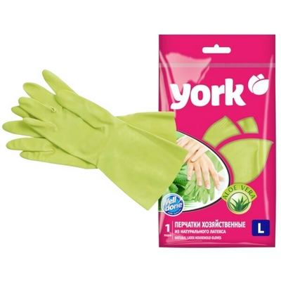 Перчатки резиновые с хлопковым напылением, пропитка Алоэ (XL) YORK
