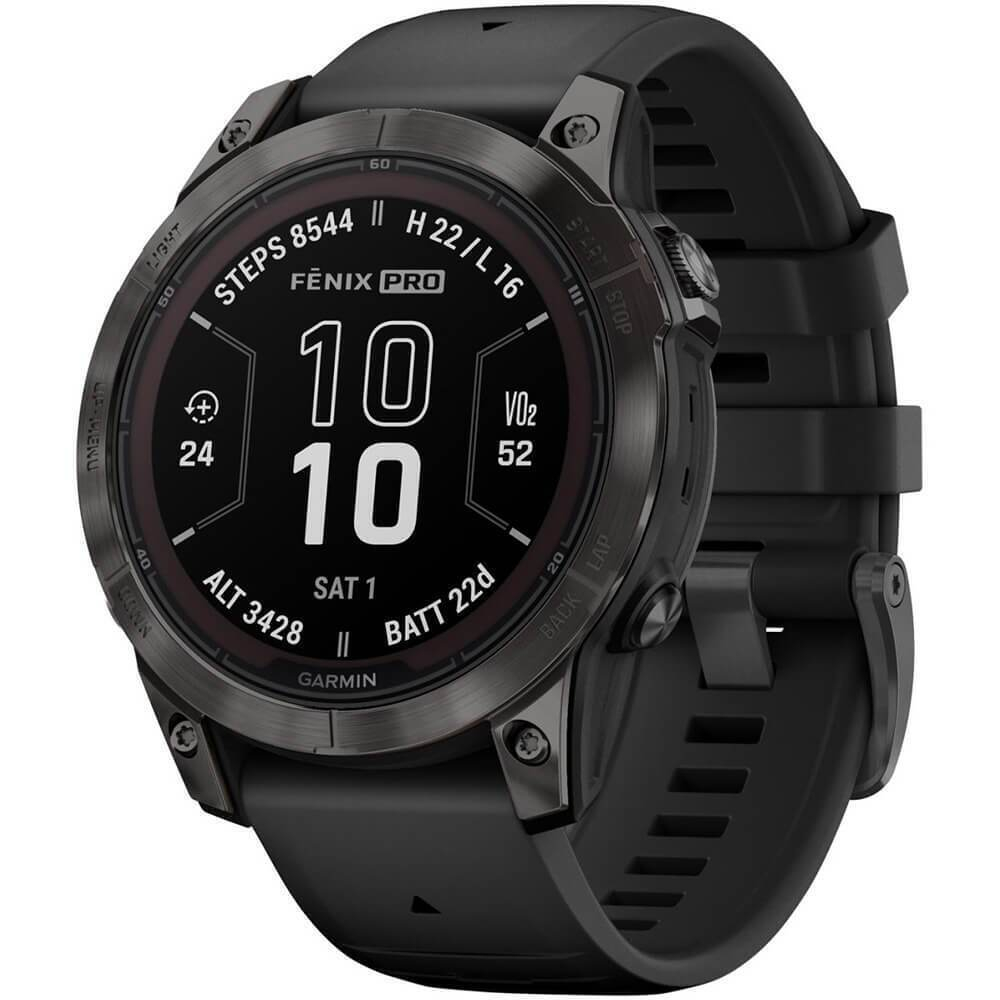 Умные часы Garmin Fenix 7 Pro 47 мм с сапфировым стеклом и солнечной батареей титан DLC Carbon Grey с черным ремешком