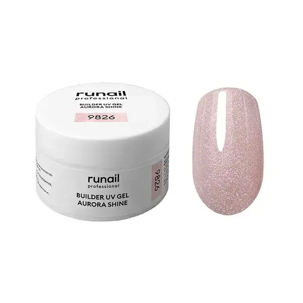 Гель c шиммером BUILDER UV GEL AURORA SHINE RuNail, 15г №9826