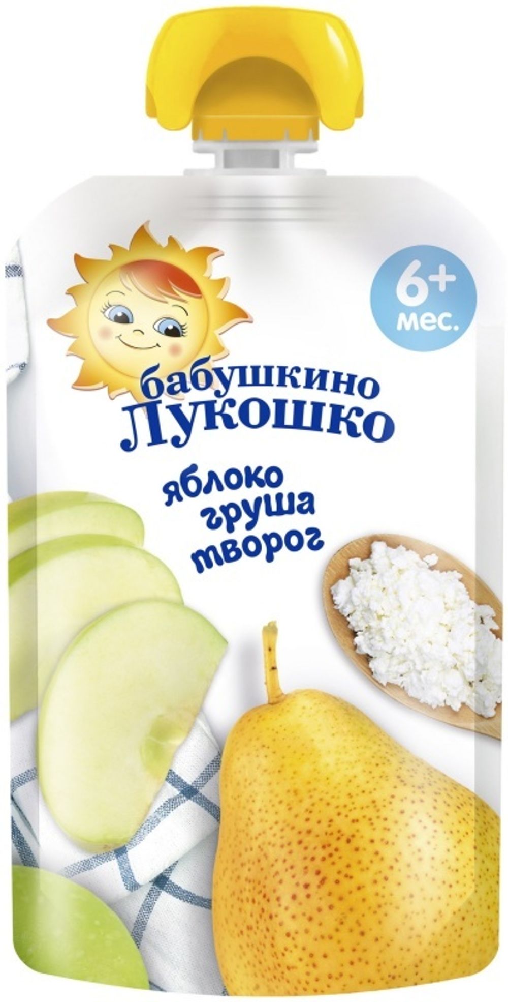 Детское пюре Бабушкино Лукошко Яблоко,груша,творог 90г, шт