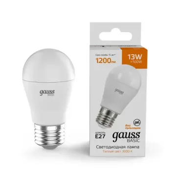 Лампа Шар 13W 1200lm 3000K E27 LED 10502132 Basic Gauss