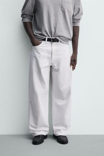 ZARA БРЮКИ BARREL FIT, БЕЛЫЙ