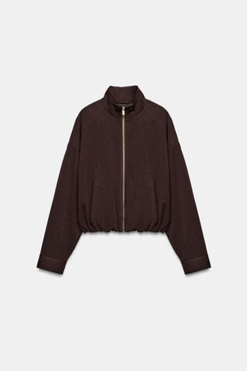 ZARA БОМБЕР С ВОРОТНИКОМ-СТОЙКОЙ, КОРИЧНЕВЫЙ