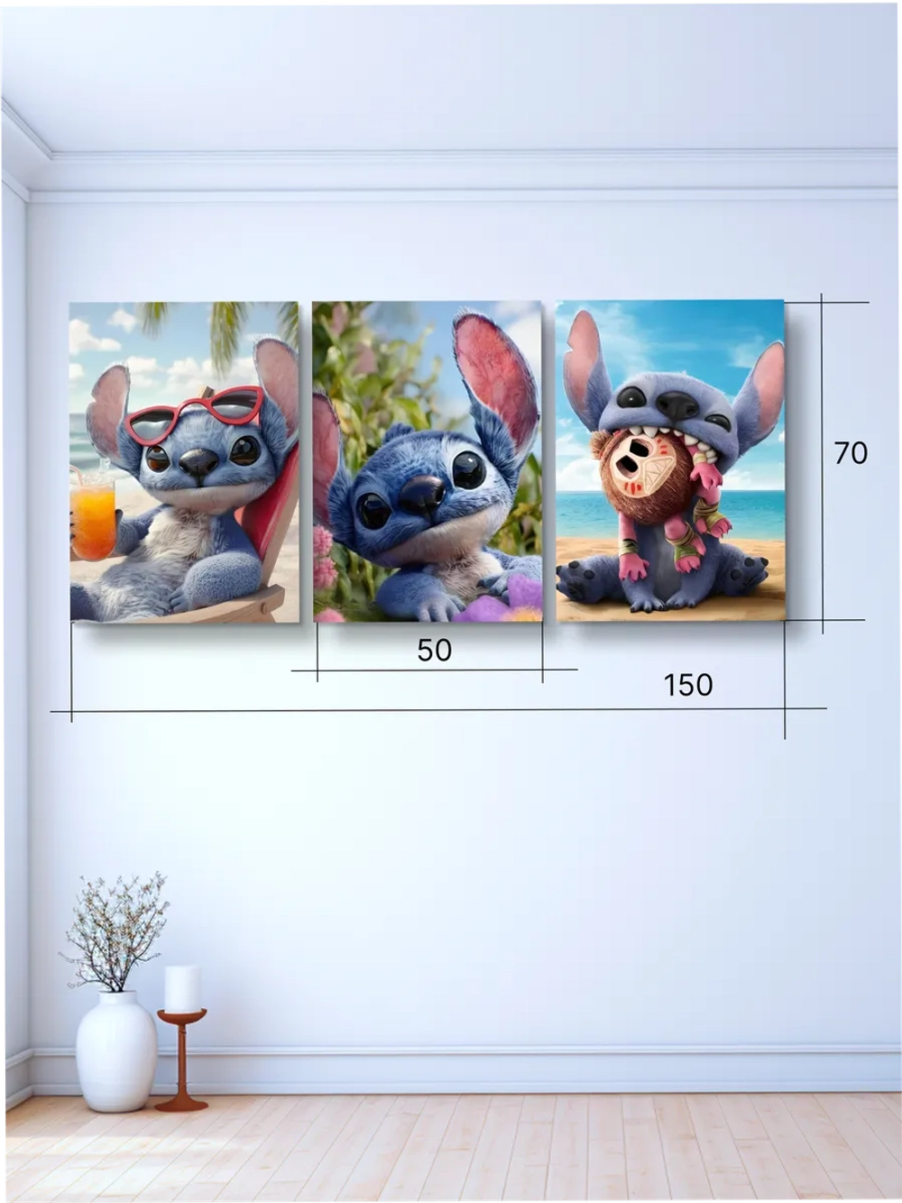 Картина Отпуск Стича модульная 50x70см 3шт.