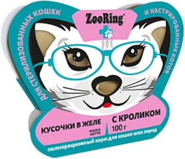 Полнорационный корм для кошек всех пород ZooRing Кусочки в желе с Кроликом для стерилизованных кошек, 100 гр