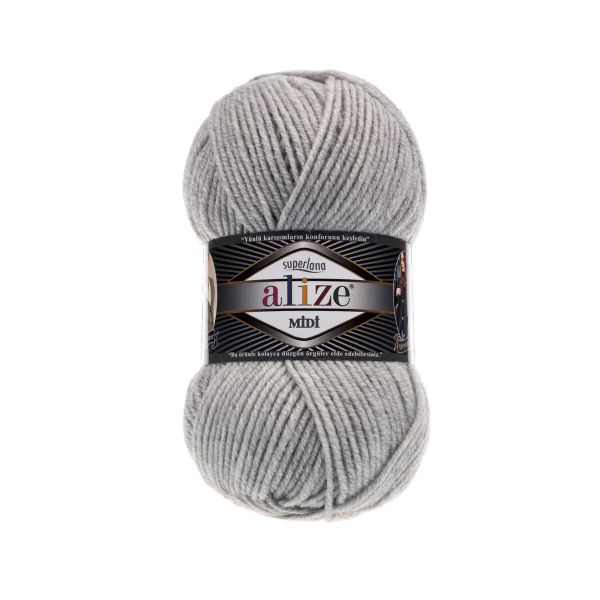 Пряжа Alize (Ализе) Superlana Midi / уп.5 мот. по 100 г, 170м, 208 светло-серый меланж A