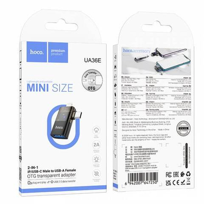 OTG Переходник Hoco UA36E iP штекер/C штекер на USB гнездо OTG 2-в-1 адаптер