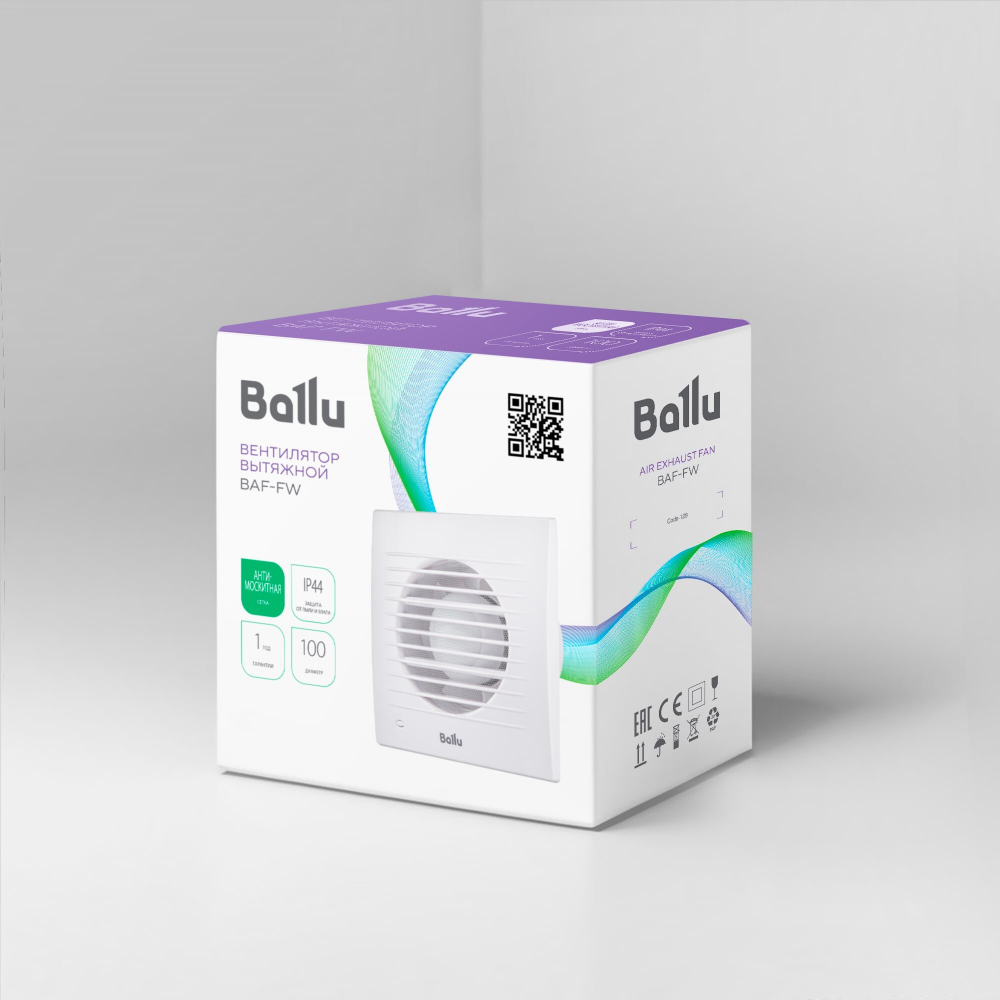 Вентилятор вытяжной Ballu BAF-FW 100 N с антимоскитной сеткой
