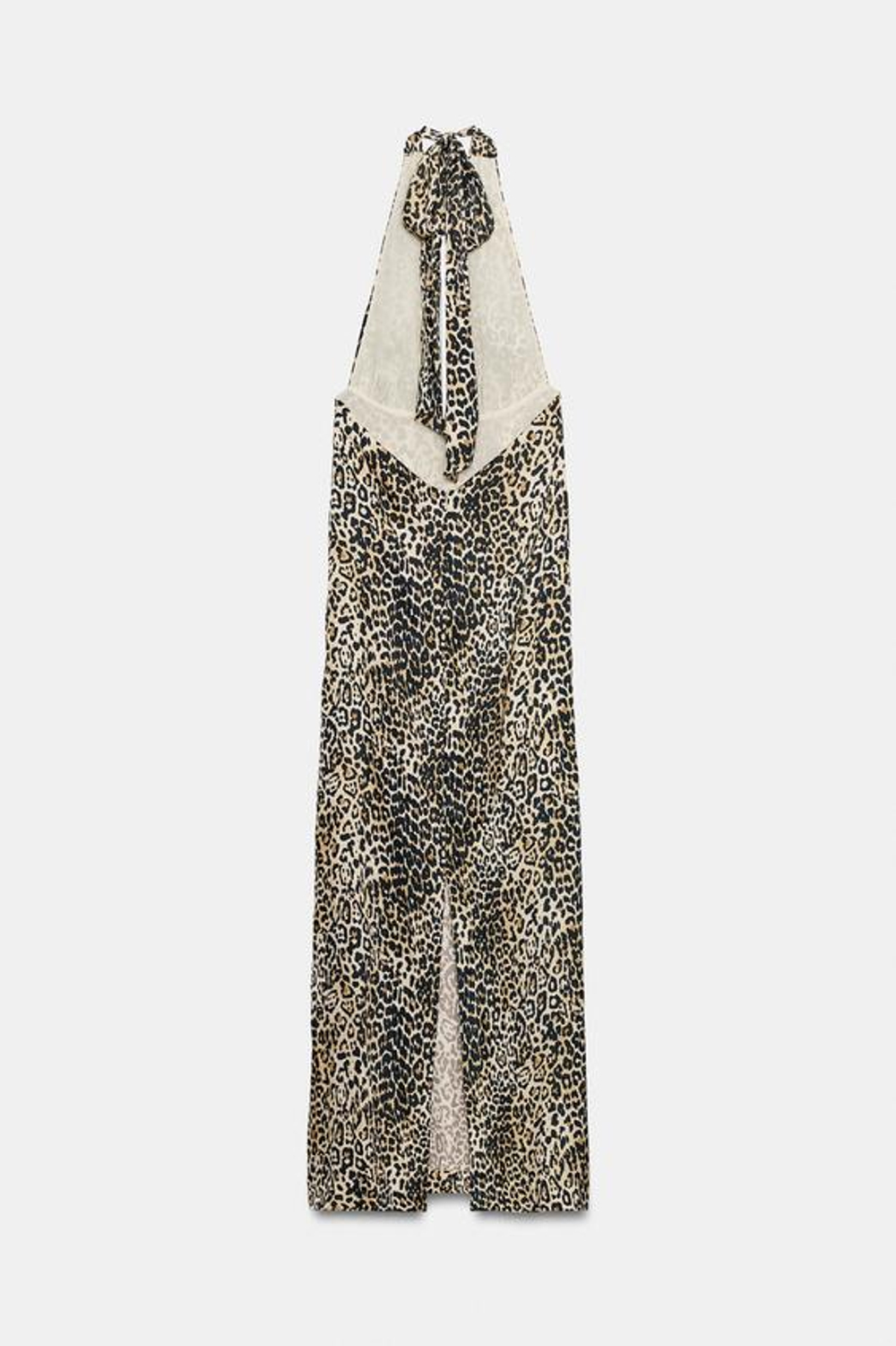 ZARA ДЛИННОЕ АТЛАСНОЕ ПЛАТЬЕ ХАЛТЕР, ЛЕОПАРДОВЫЙ