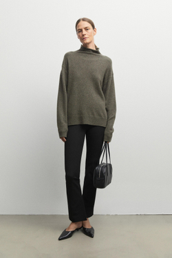 Massimo Dutti Свитер оверсайз из 100% кашемира, серовато-зеленый