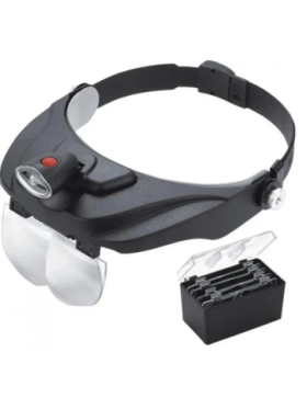 Лупа налобная с подсветкой 4 сменных стекла (2LED) MG-81001-B Magnifier