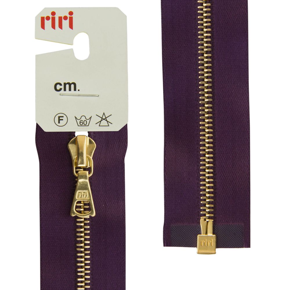 Молния металл RIRI Т4 (4 мм) 1 зам., разъем., 60 см, Gold, атласная тесьма, цв.2510, фиолетовый темн., 1 шт Молния металл RIRI Т4 (4 мм) 1 зам., разъем., 60 см, Gold, атласная тесьма, цв.2510, фиолетовый темн., 1 шт