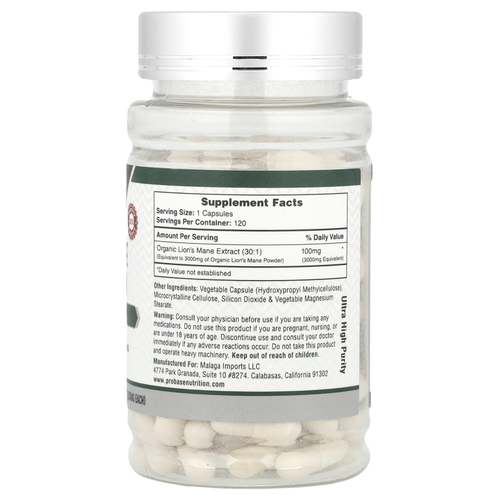 Probase Nutrition, Гриб львиная грива, 100 мг, 120 капсул