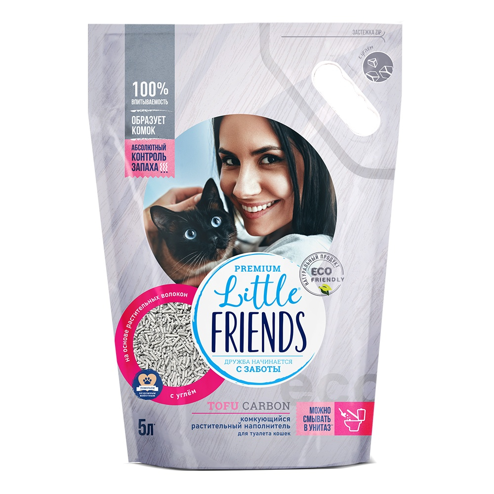 Наполнитель Little Friends Tofu Carbon комкующийся для кошек 2,5 кг 5 л